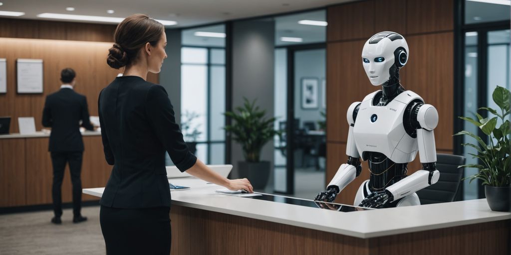 AI robot receptionist in modern office