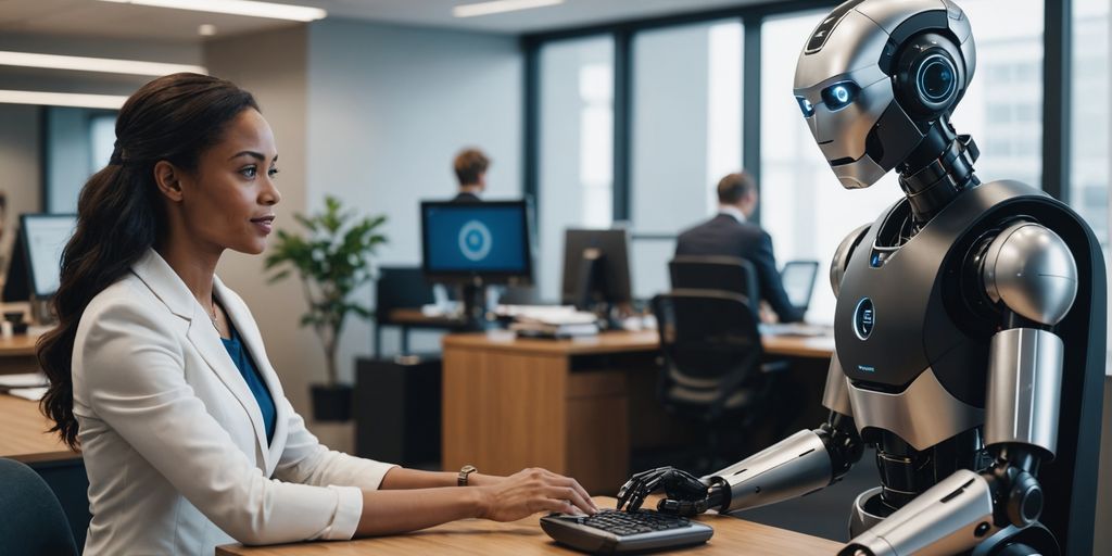 AI robot receptionist in a professional office setting