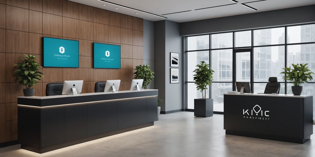 AI receptionist kiosk in modern office