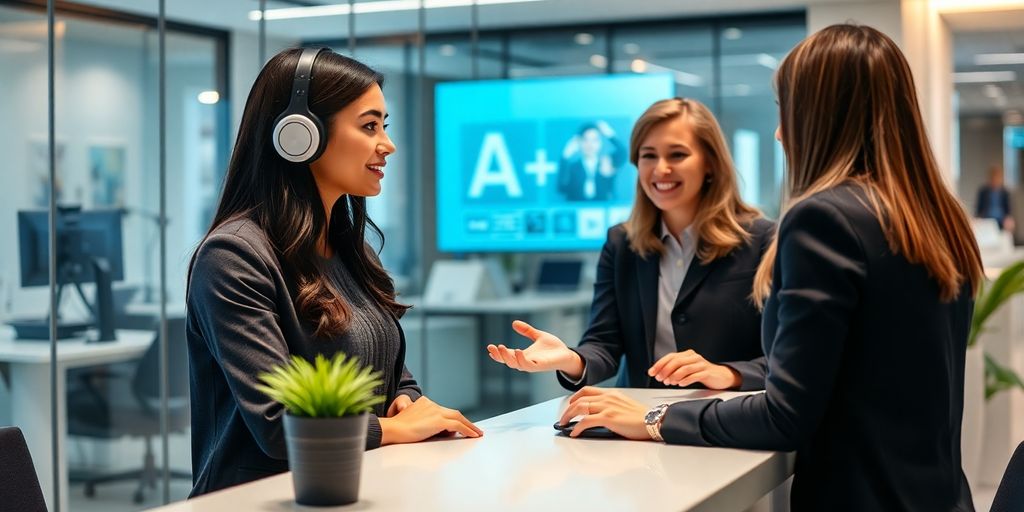AI receptionist in a modern office environment.