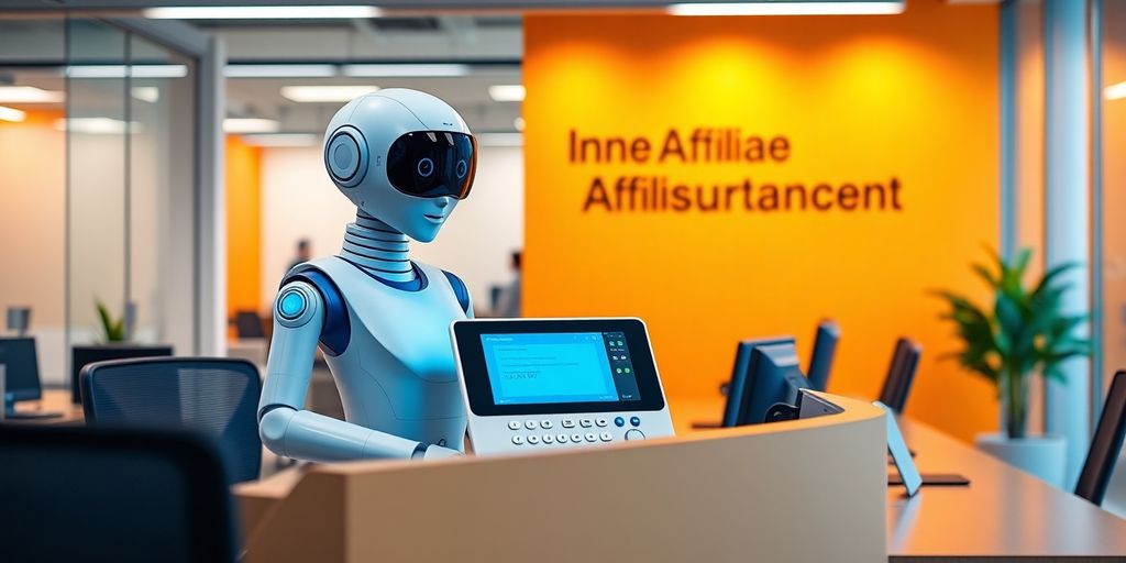 AI phone receptionist in a modern office environment.