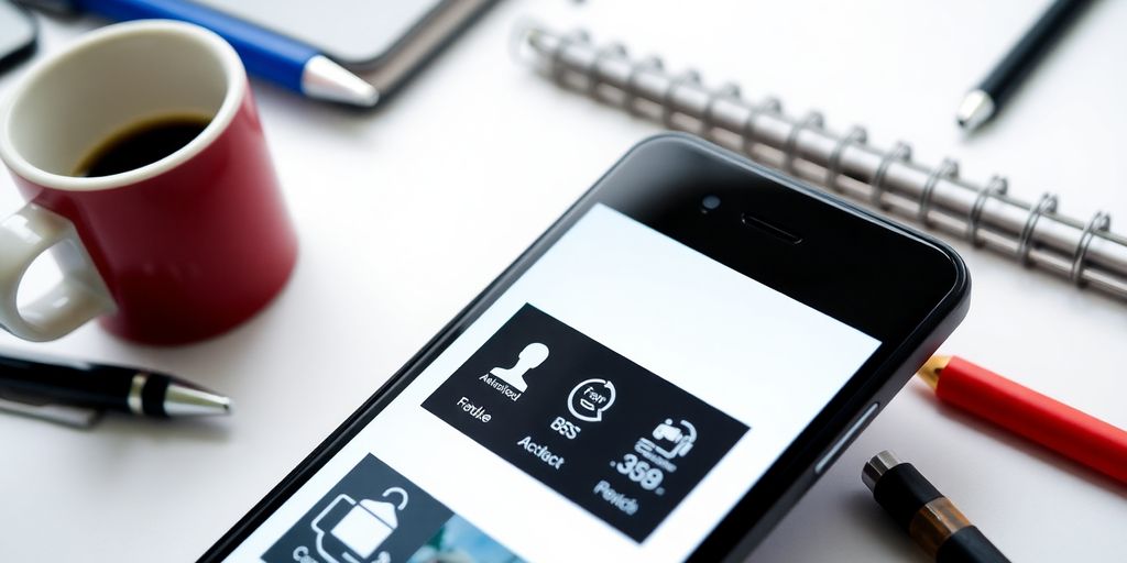 Smartphone with digital interface on a desk.