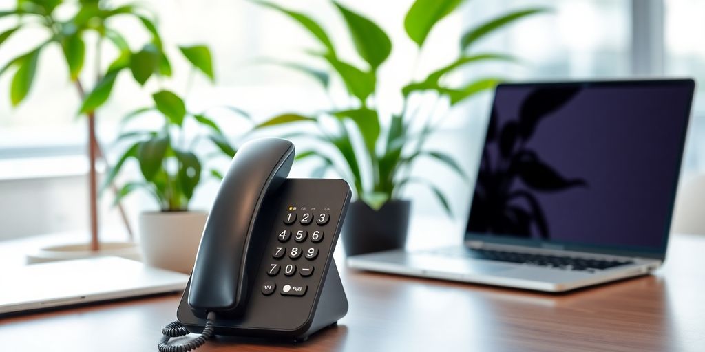 AI phone receptionist in a modern office environment.