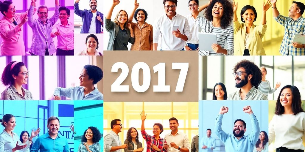 Diverse individuals celebrating success in a collaborative setting.