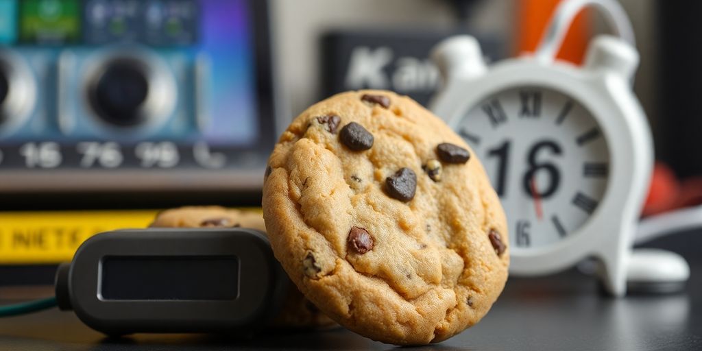 Close-up of a cookie and timer.