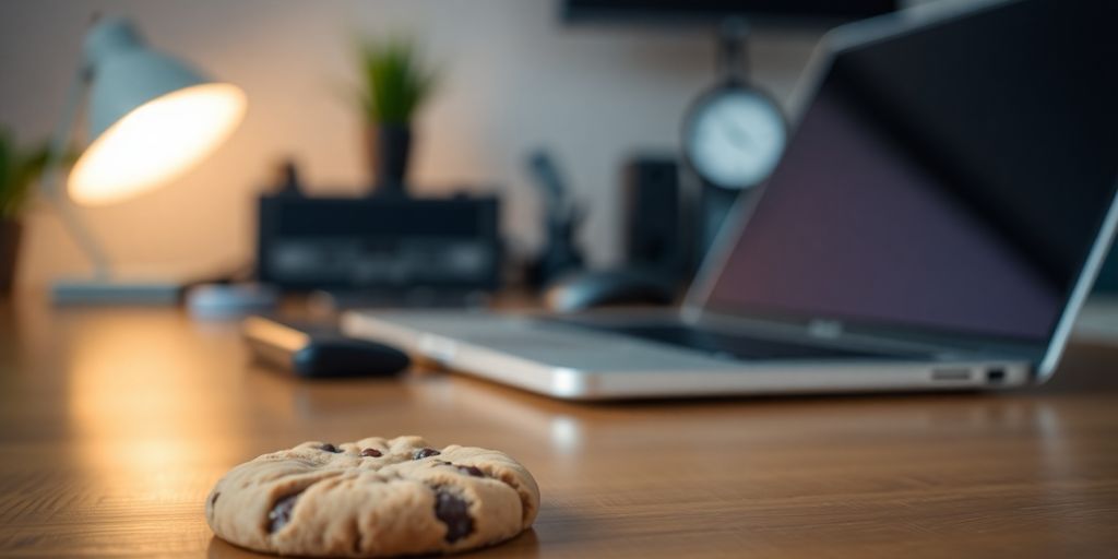 Close-up of a cookie on a wooden table.