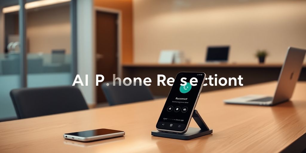 Modern office with smartphone and laptop setup.