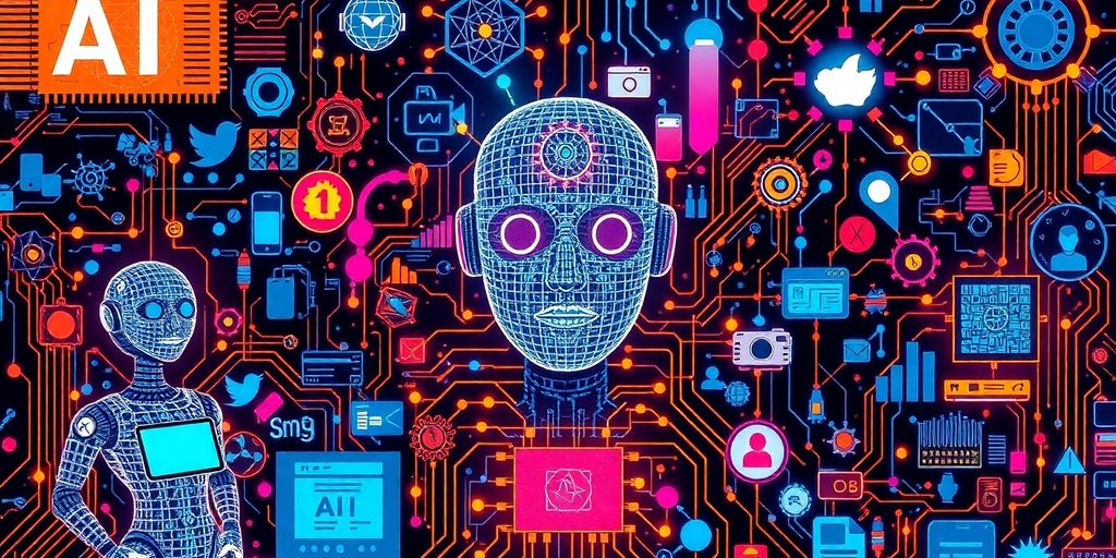 Collage of AI technology elements and devices.