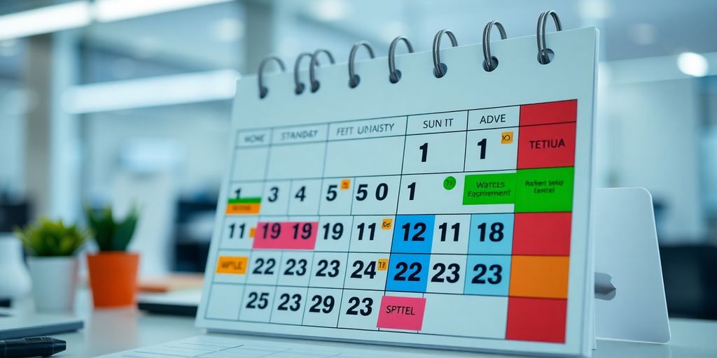 Colorful calendar on a modern workspace.