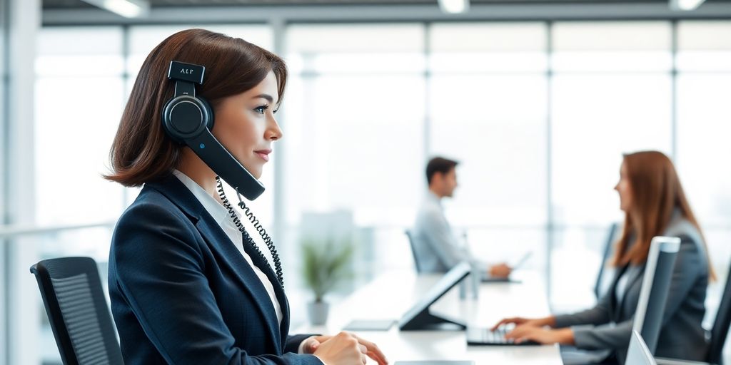AI phone receptionist in a modern office environment.