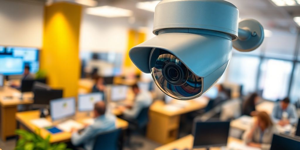 Security camera in an office monitoring activity.