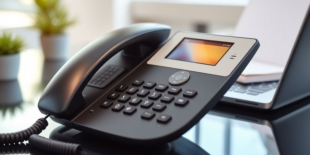 Sleek phone in a modern office environment.