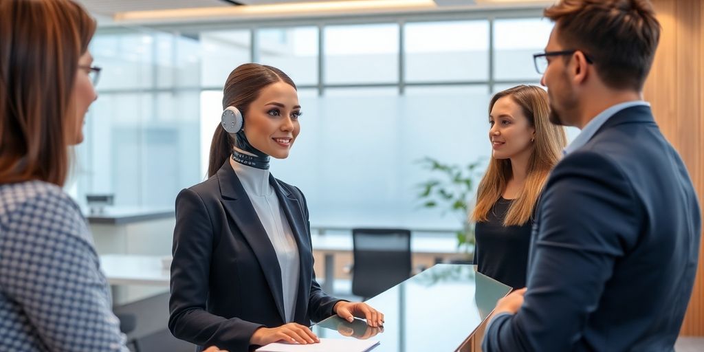 AI receptionist in a modern office environment.