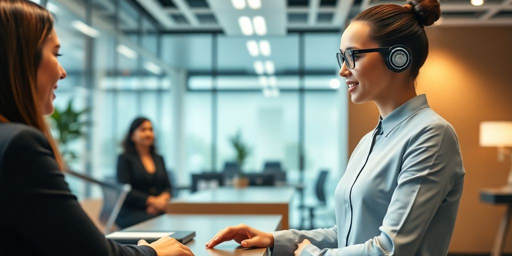 AI receptionist in a modern office environment.