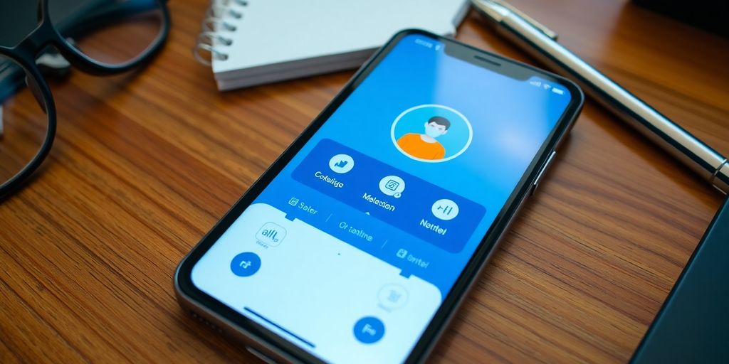 Smartphone with digital assistant on a wooden desk.