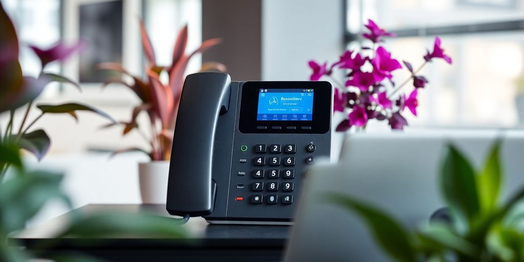 AI phone receptionist in a modern office environment.