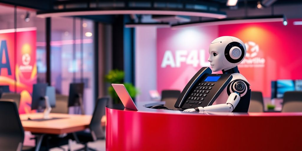 AI phone receptionist in a modern office environment.