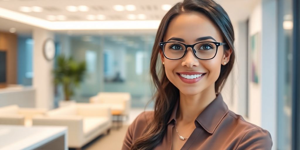 AI receptionist in a modern office setting.