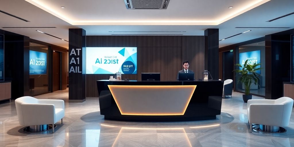 Modern AI receptionist in a professional office environment.