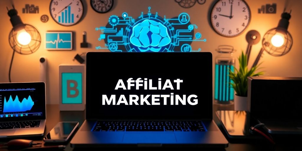 Laptop with AI technology and digital devices around it.