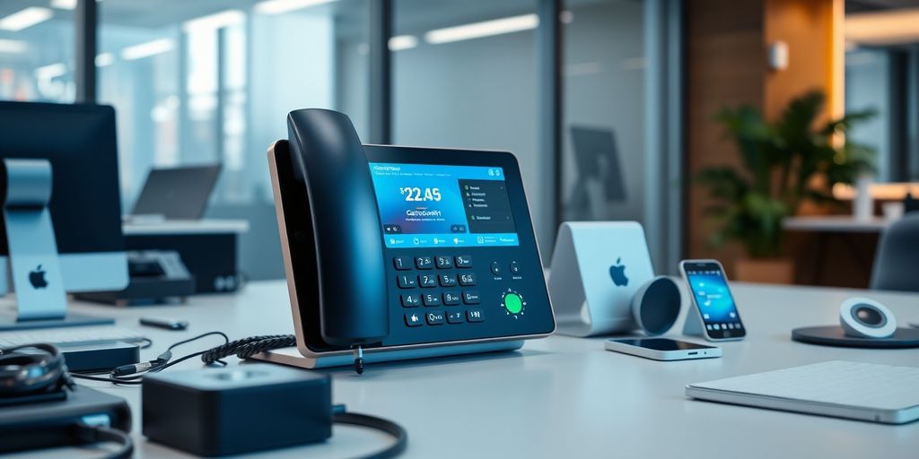 AI phone receptionist in a modern office environment.