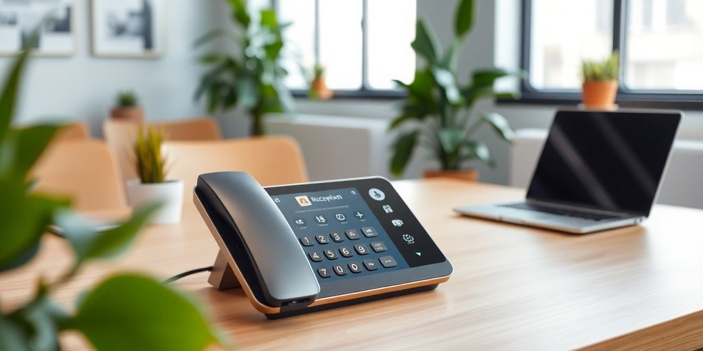 AI phone receptionist in a modern office environment.