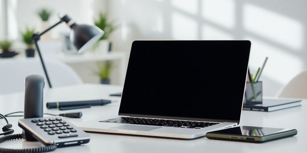 Modern office tools for AI phone receptionist marketing.