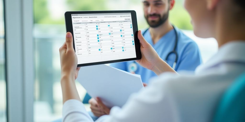 Healthcare professional managing patient appointment schedule.