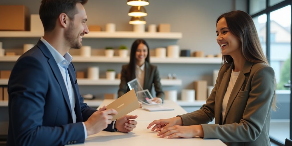 Customer service representative helping with a product return.