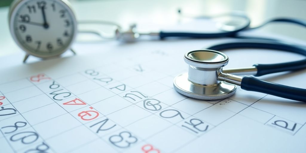 Calendar with marked dates and a clock for reminders.