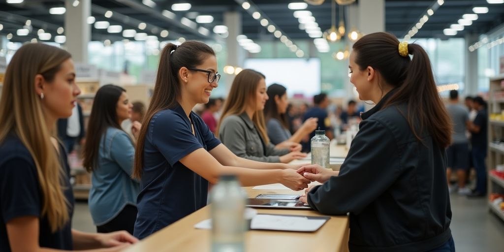 Retail staff processing customer returns quickly and efficiently.