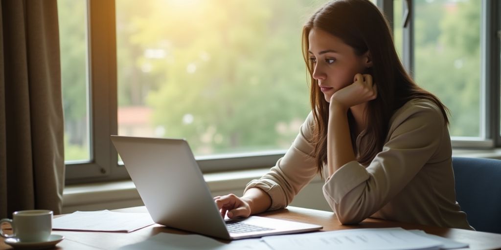Person following up on a loan application at a desk.