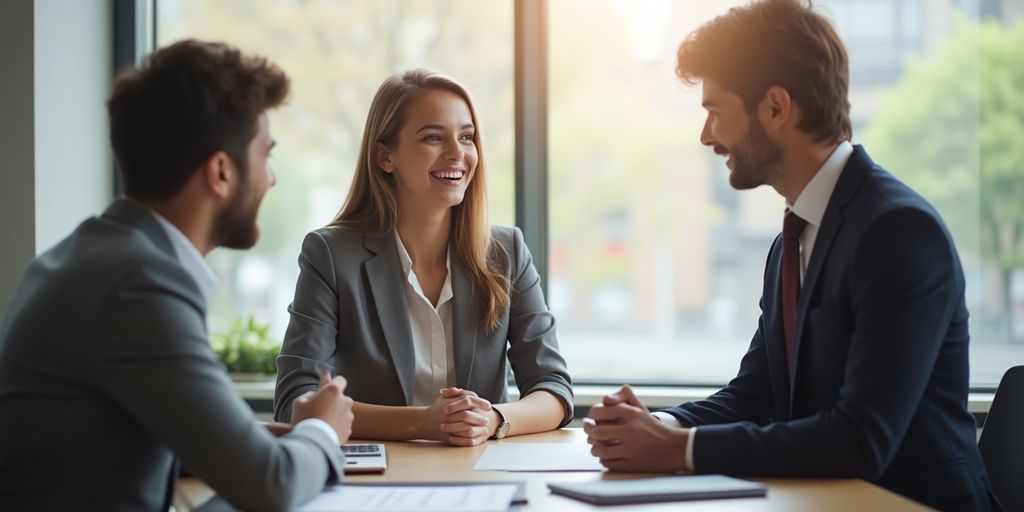 Person talking to a banker about loan application details.