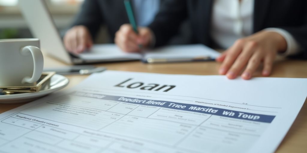 Person reviewing a loan application at a desk.