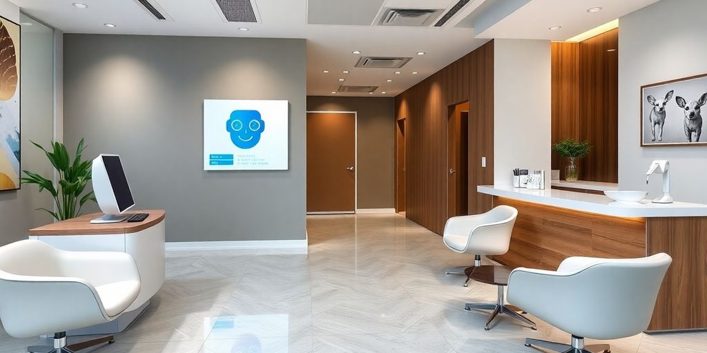 AI assistant in a dental office reception area.