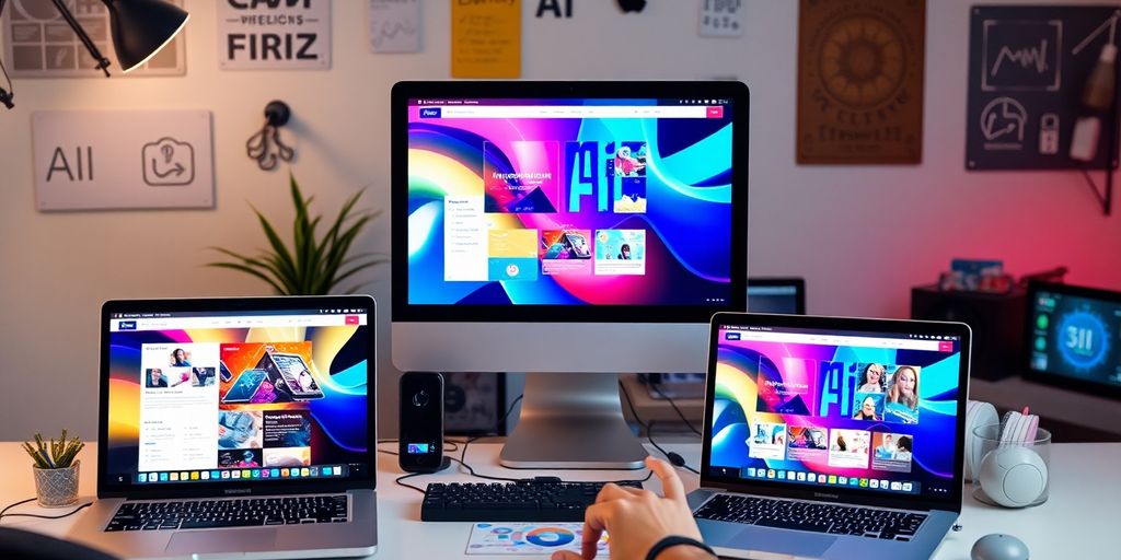 Designer using AI tools in a modern web design studio.