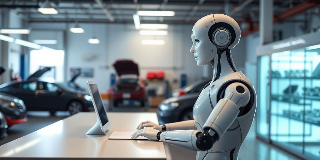 AI receptionist in an auto repair shop environment.