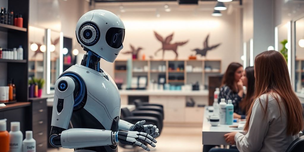 AI receptionist in a stylish salon setting.