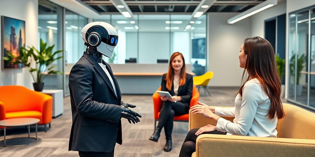 AI receptionist in a modern office environment.