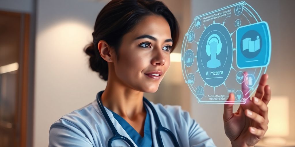 Healthcare provider using AI technology in a clinical setting.