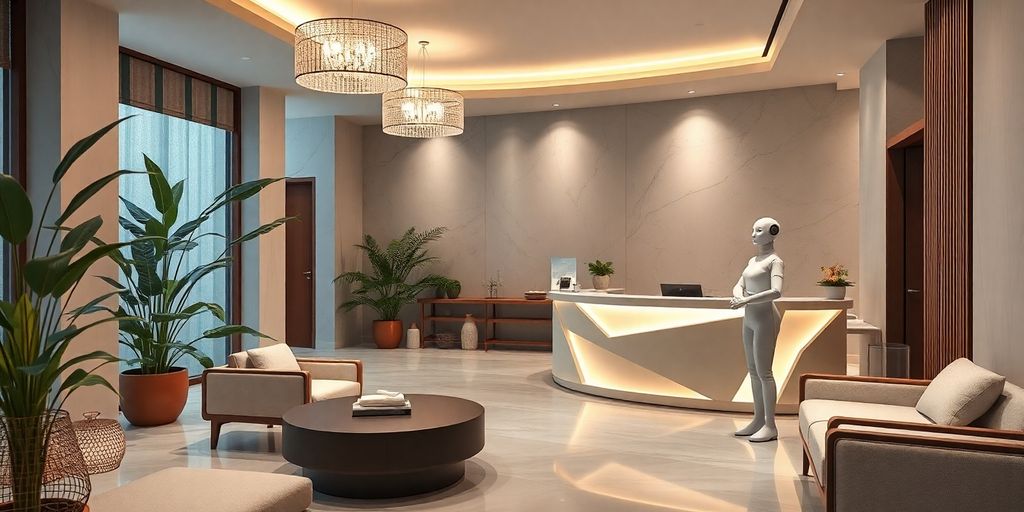 AI receptionist in a tranquil spa setting.