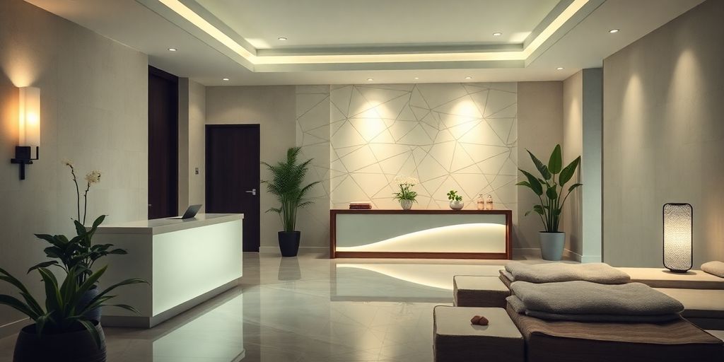 AI receptionist in a tranquil spa setting.