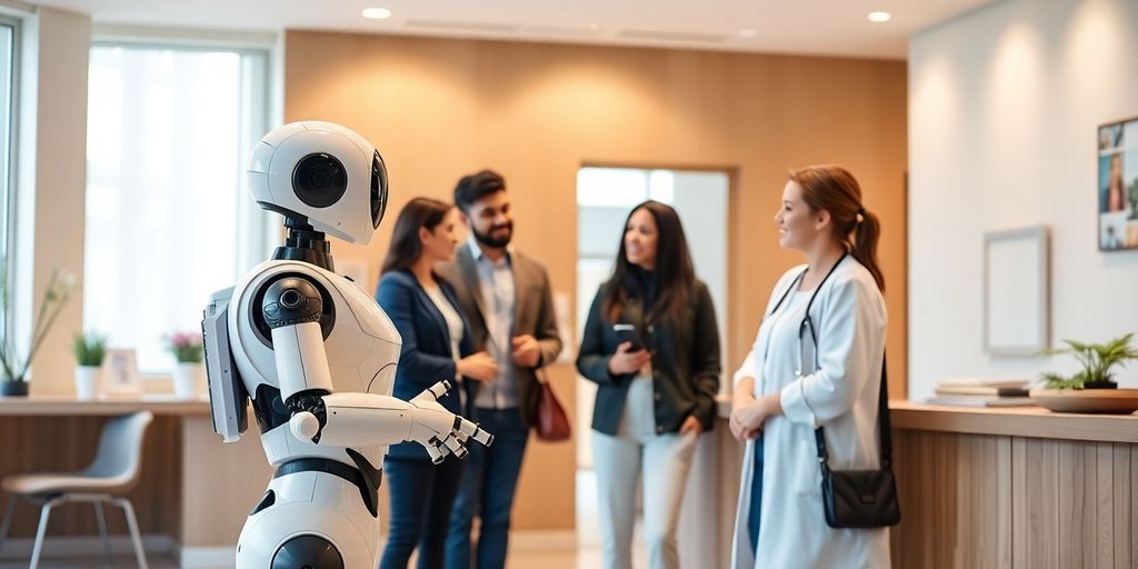 AI receptionist engaging with patients in a healthcare setting.