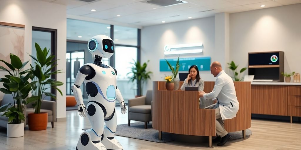 AI receptionist in a healthcare setting with patients.