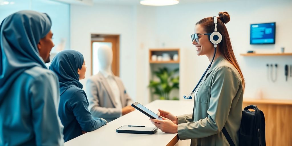 AI receptionist assisting patients in a healthcare office.
