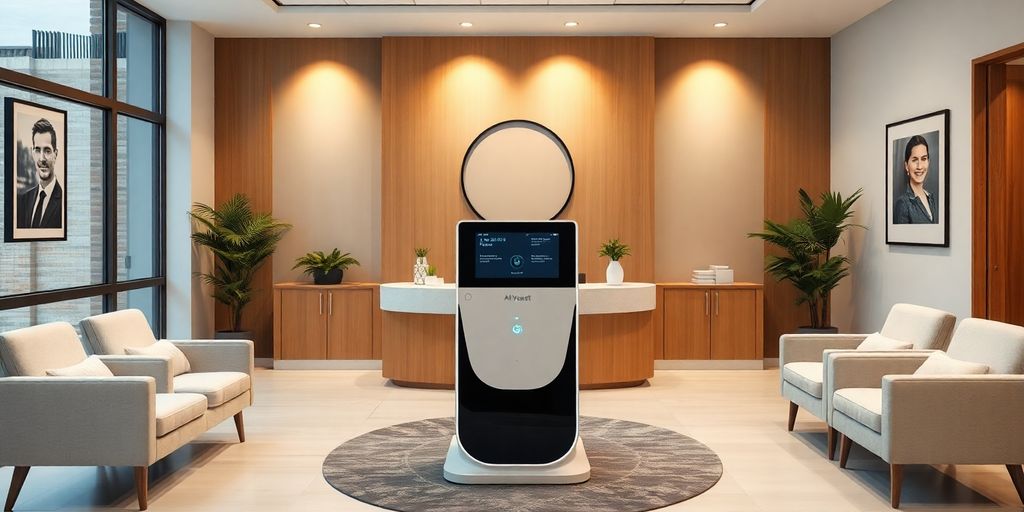 AI receptionist in a modern therapy office.
