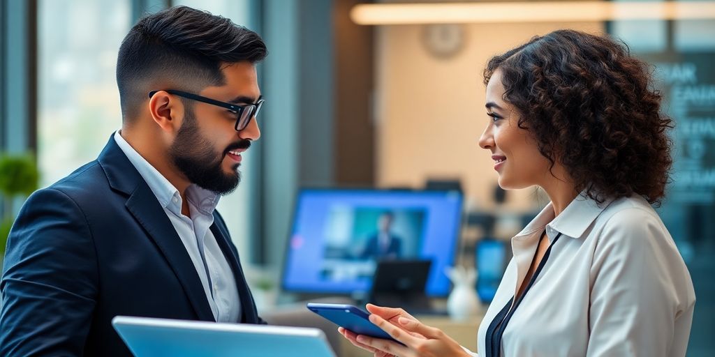 Property manager interacting with a digital assistant technology.