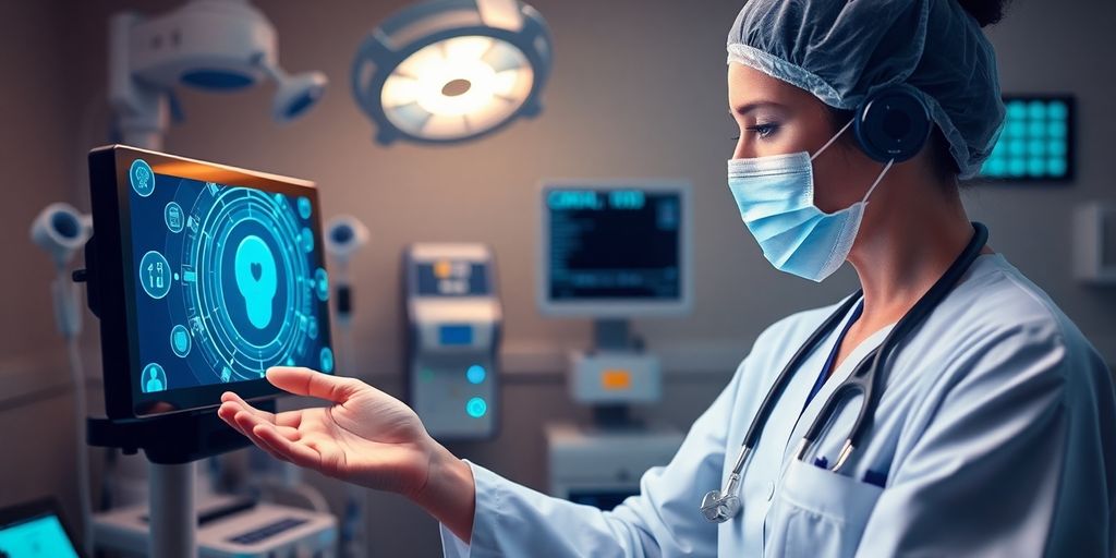 Healthcare provider using AI technology in a medical setting.