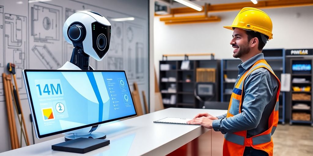 AI receptionist in a construction office environment.