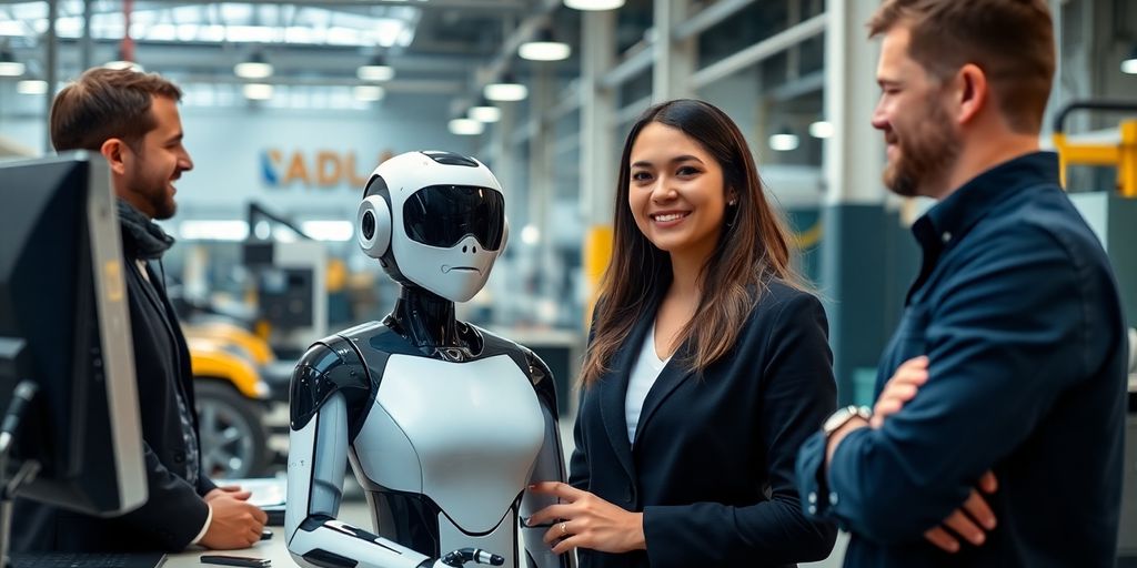 AI receptionist interacting in a manufacturing environment.